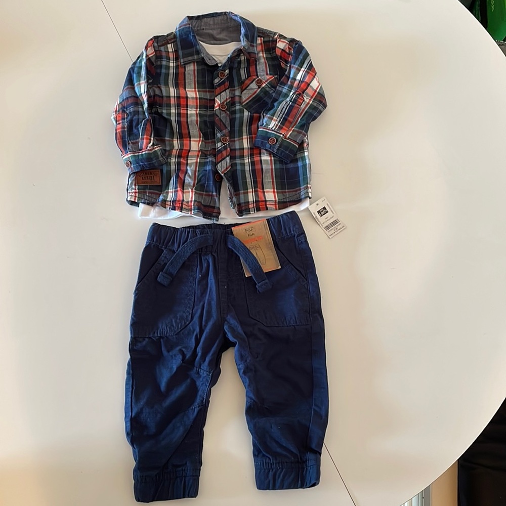 Brand dunnes baby boys 3 set piece color blue and plaid